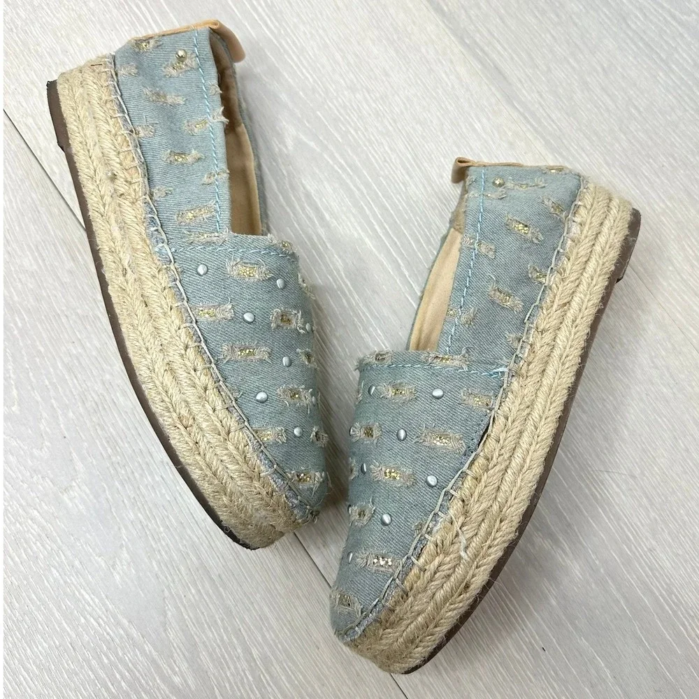Circus by Sam Edelman Espadrille Flats Womens 8.5 Blue Denim Studded Distressed